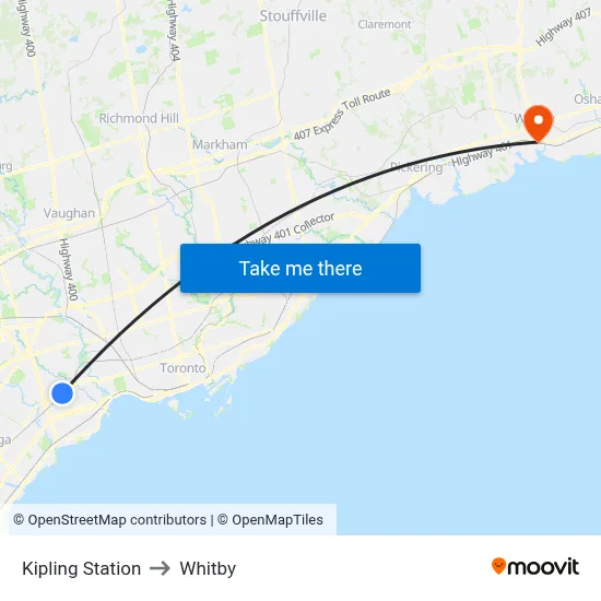 Kipling Station to Whitby map