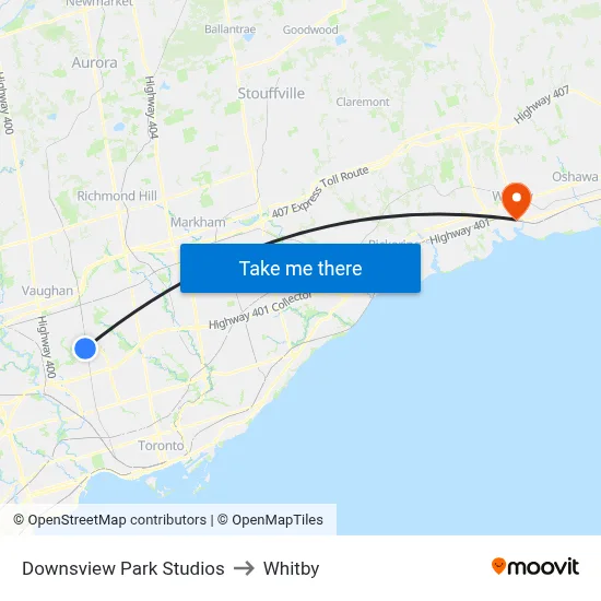 Downsview Park Studios to Whitby map