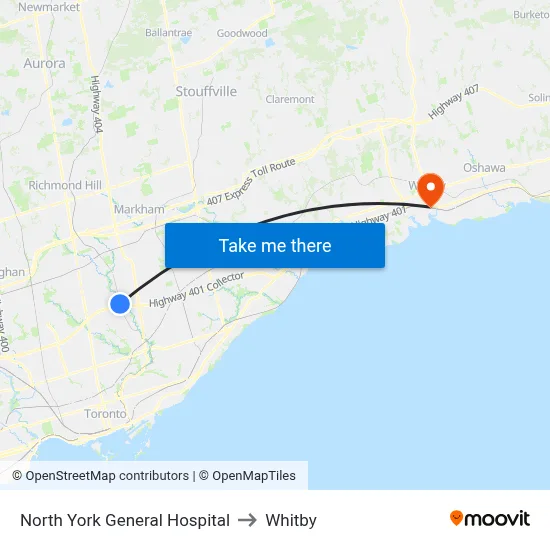 North York General Hospital to Whitby map