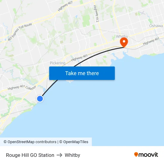 Rouge Hill GO Station to Whitby map