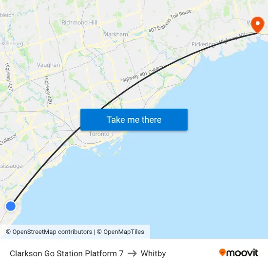 Clarkson Go Station Platform 7 to Whitby map
