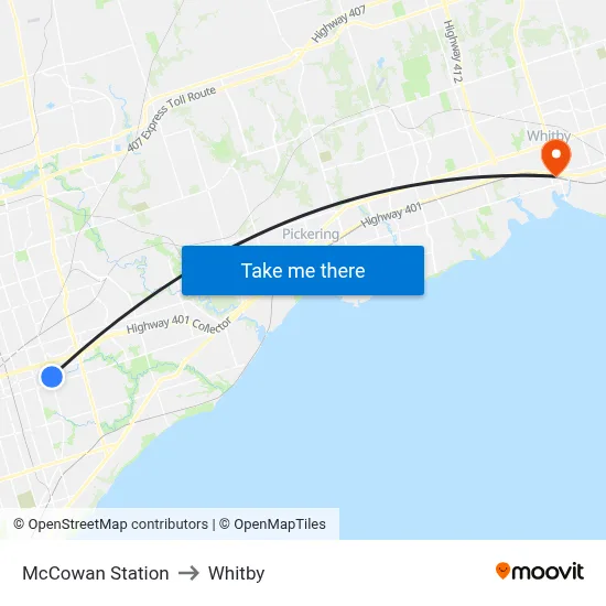 McCowan Station to Whitby map