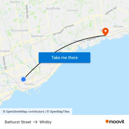 Bathurst Street to Whitby map