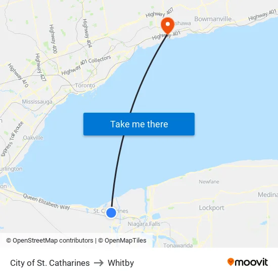 City of St. Catharines to Whitby map