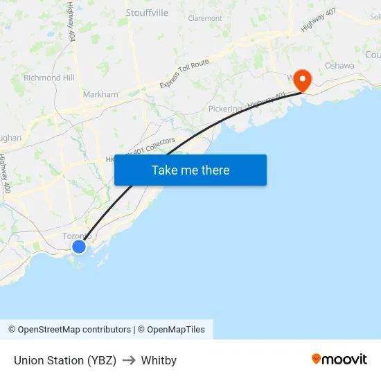 Union Station (YBZ) to Whitby map