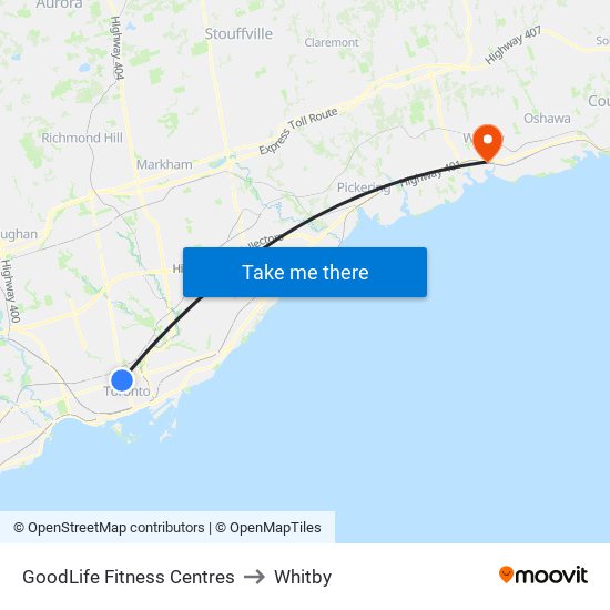 GoodLife Fitness Centres to Whitby map