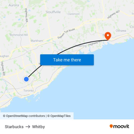 Starbucks to Whitby map