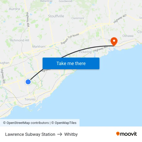 Lawrence Subway Station to Whitby map