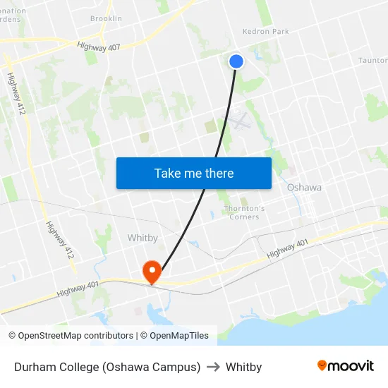 Durham College (Oshawa Campus) to Whitby map