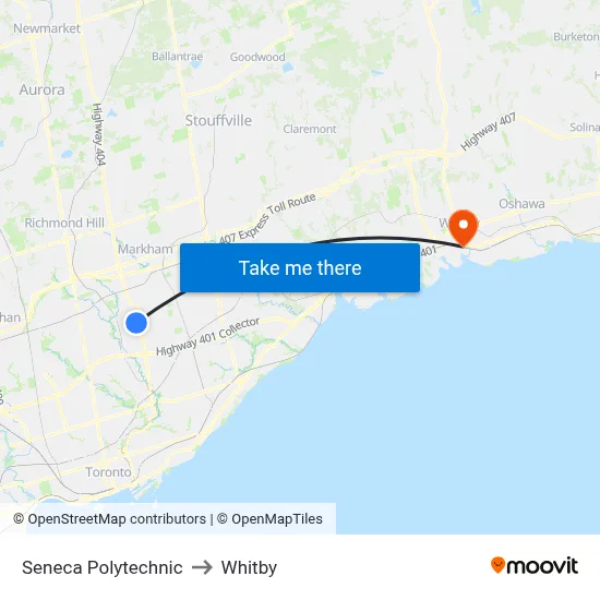 Seneca Polytechnic to Whitby map