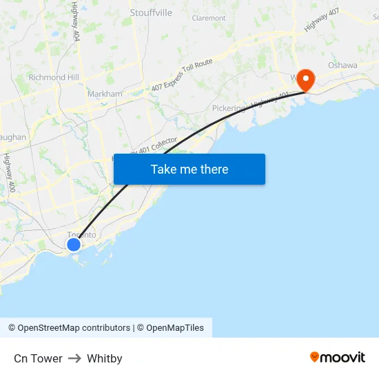 Cn Tower to Whitby map