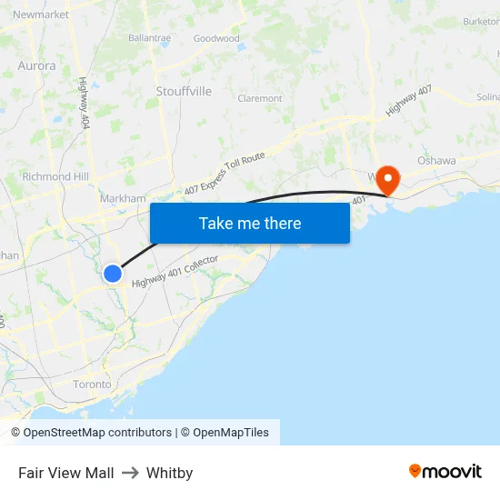 Fair View Mall to Whitby map