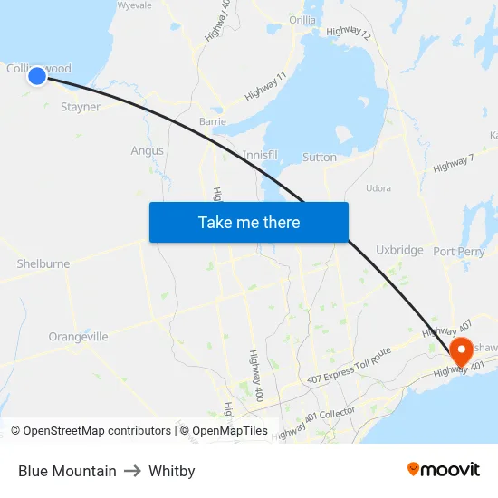 Blue Mountain to Whitby map