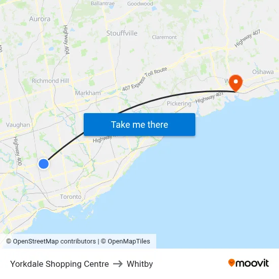 Yorkdale Shopping Centre to Whitby map