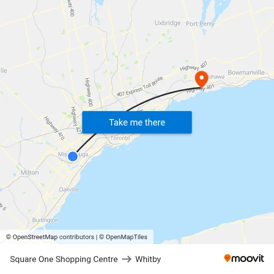 Square One Shopping Centre to Whitby map