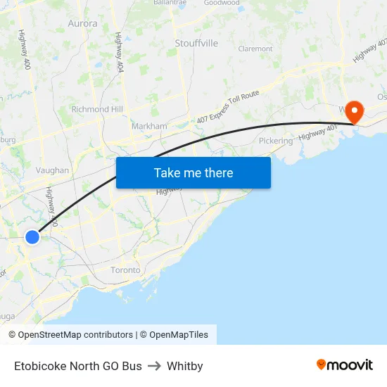 Etobicoke North GO Bus to Whitby map