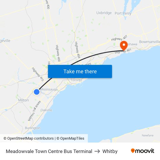 Meadowvale Town Centre Bus Terminal to Whitby map