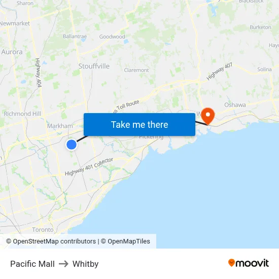 Pacific Mall to Whitby map