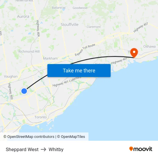 Sheppard West to Whitby map