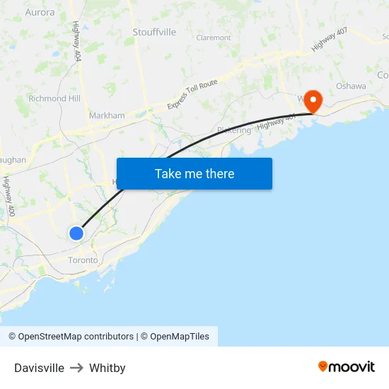 Davisville to Whitby map