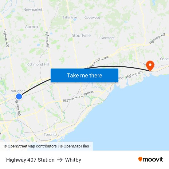 Highway 407 Station to Whitby map