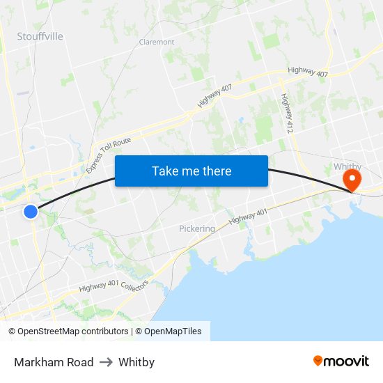 Markham Road to Whitby map
