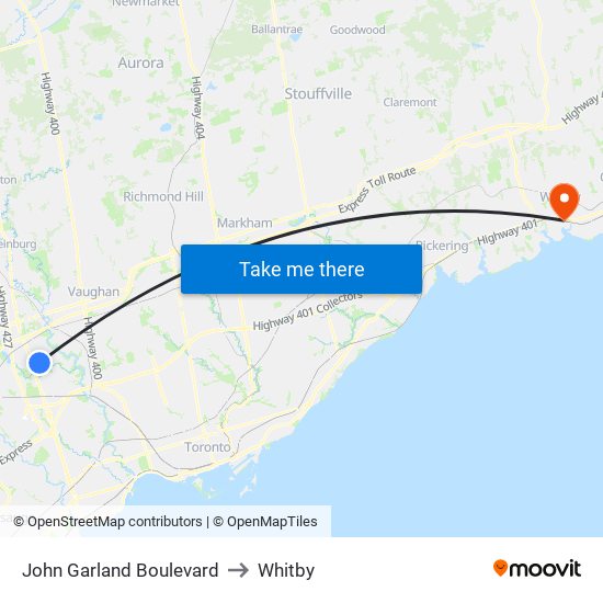 John Garland Boulevard to Whitby map