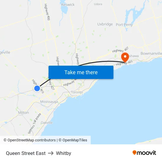 Queen Street East to Whitby map