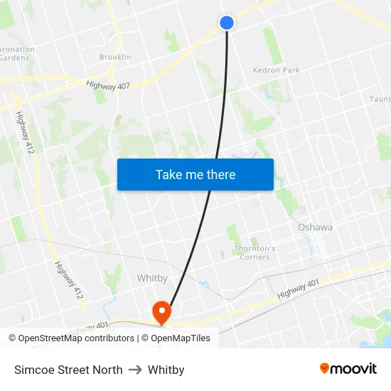 Simcoe Street North to Whitby map