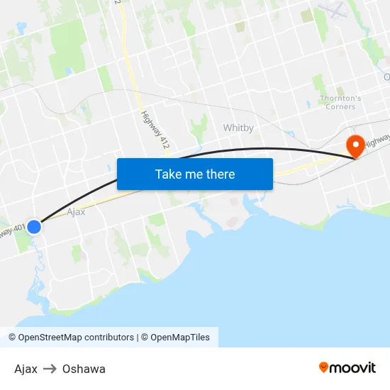 Ajax to Oshawa map
