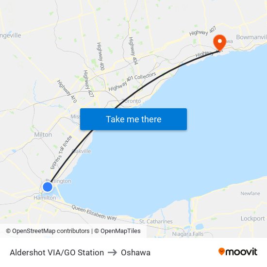 Aldershot VIA/GO Station to Oshawa map