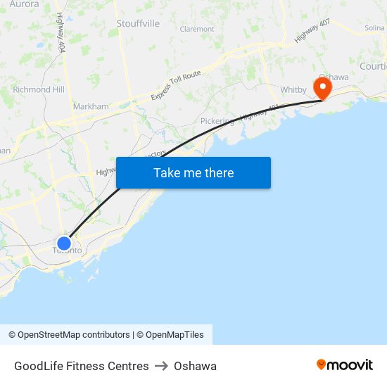 GoodLife Fitness Centres to Oshawa map