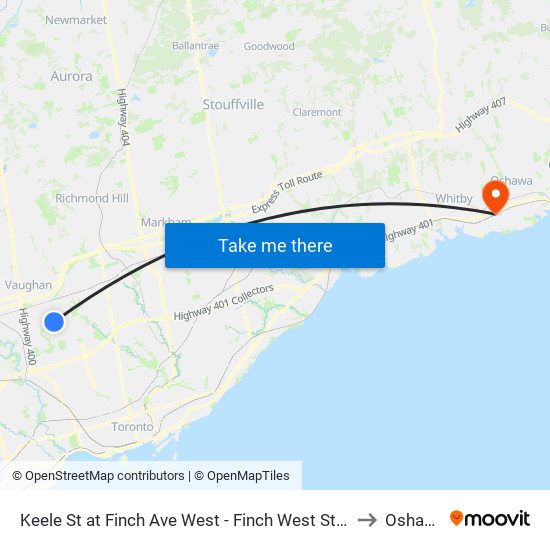 Keele St at Finch Ave West - Finch West Station to Oshawa map