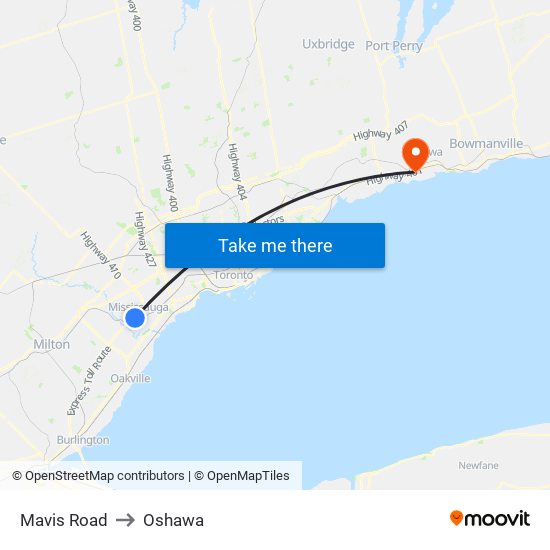 Mavis Road to Oshawa map
