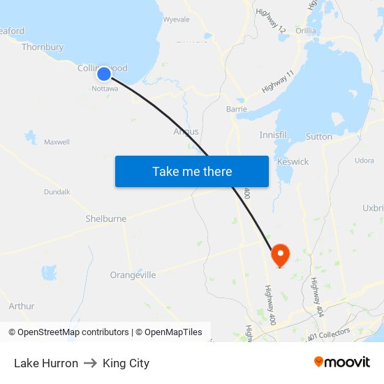 Lake Hurron to King City map