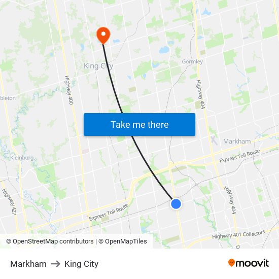 Markham to King City map