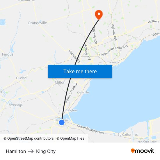 Hamilton to King City map