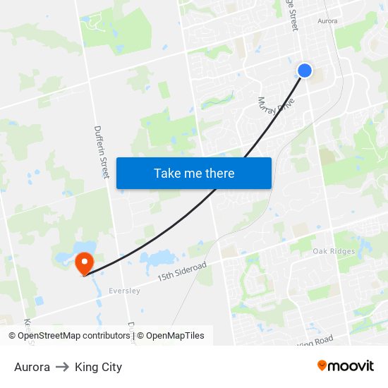 Aurora to King City map