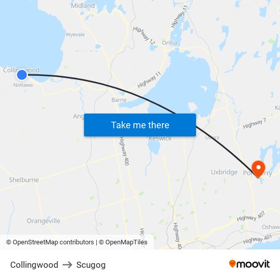 Collingwood to Scugog map