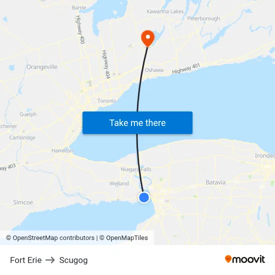 Fort Erie to Scugog map