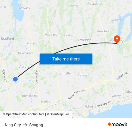 King City to Scugog map