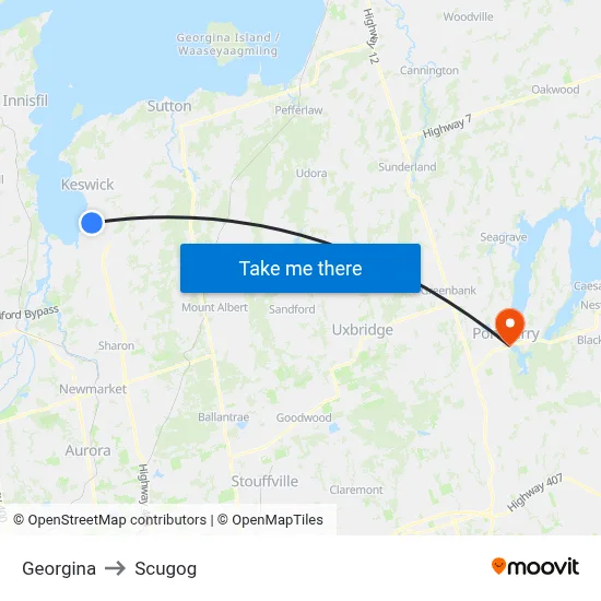 Georgina to Scugog map