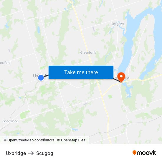 Uxbridge to Scugog map