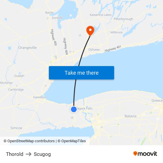 Thorold to Scugog map