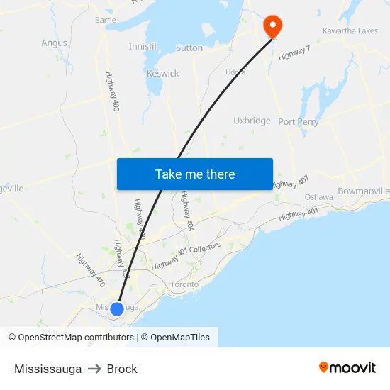 Mississauga to Brock map