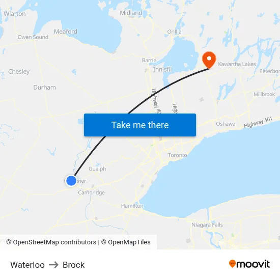 Waterloo to Brock map