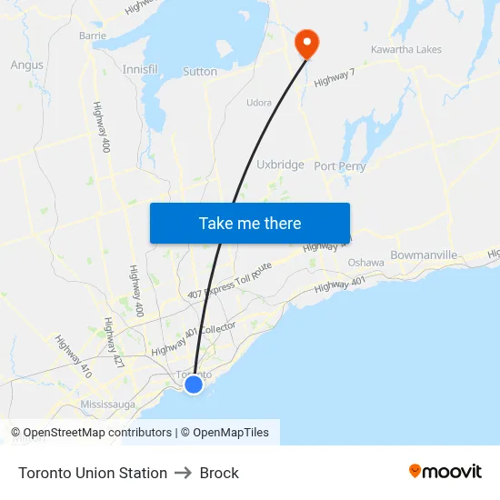 Toronto Union Station to Brock map