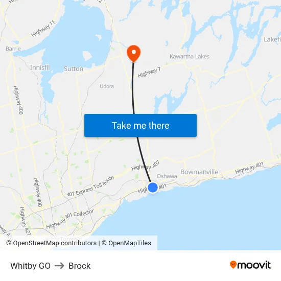 Whitby GO to Brock map