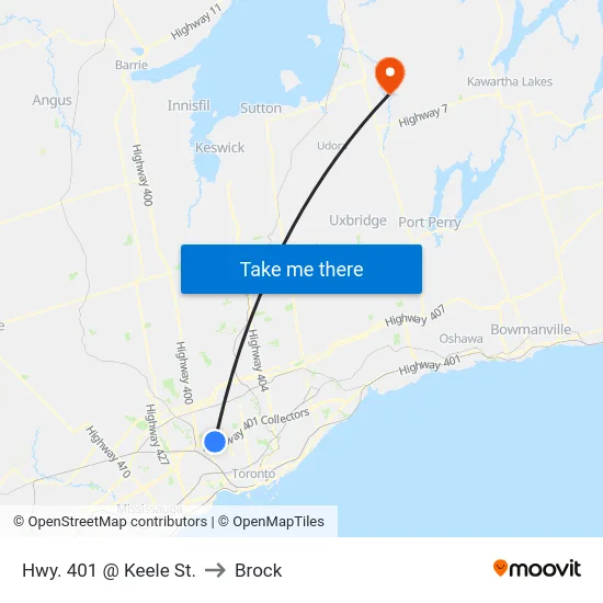 Hwy. 401 @ Keele St. to Brock map