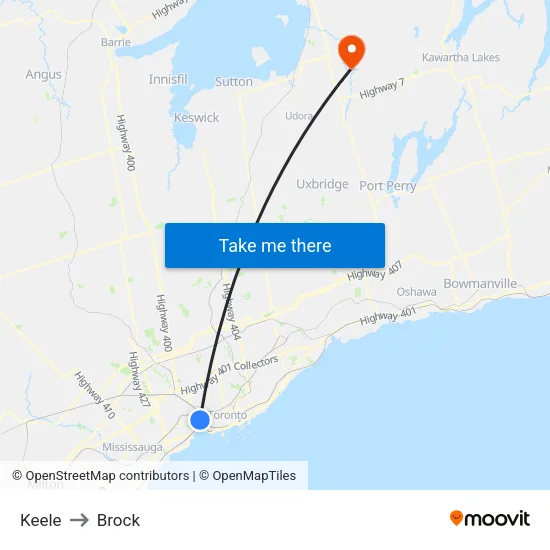 Keele to Brock map